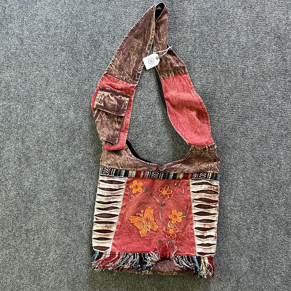 The Collection Royal Sling‎ Bag Womens Large Brown Boho Cotton Crossbody Floral